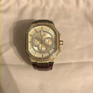 Brown Genuine Leather mens watch Gold JBW